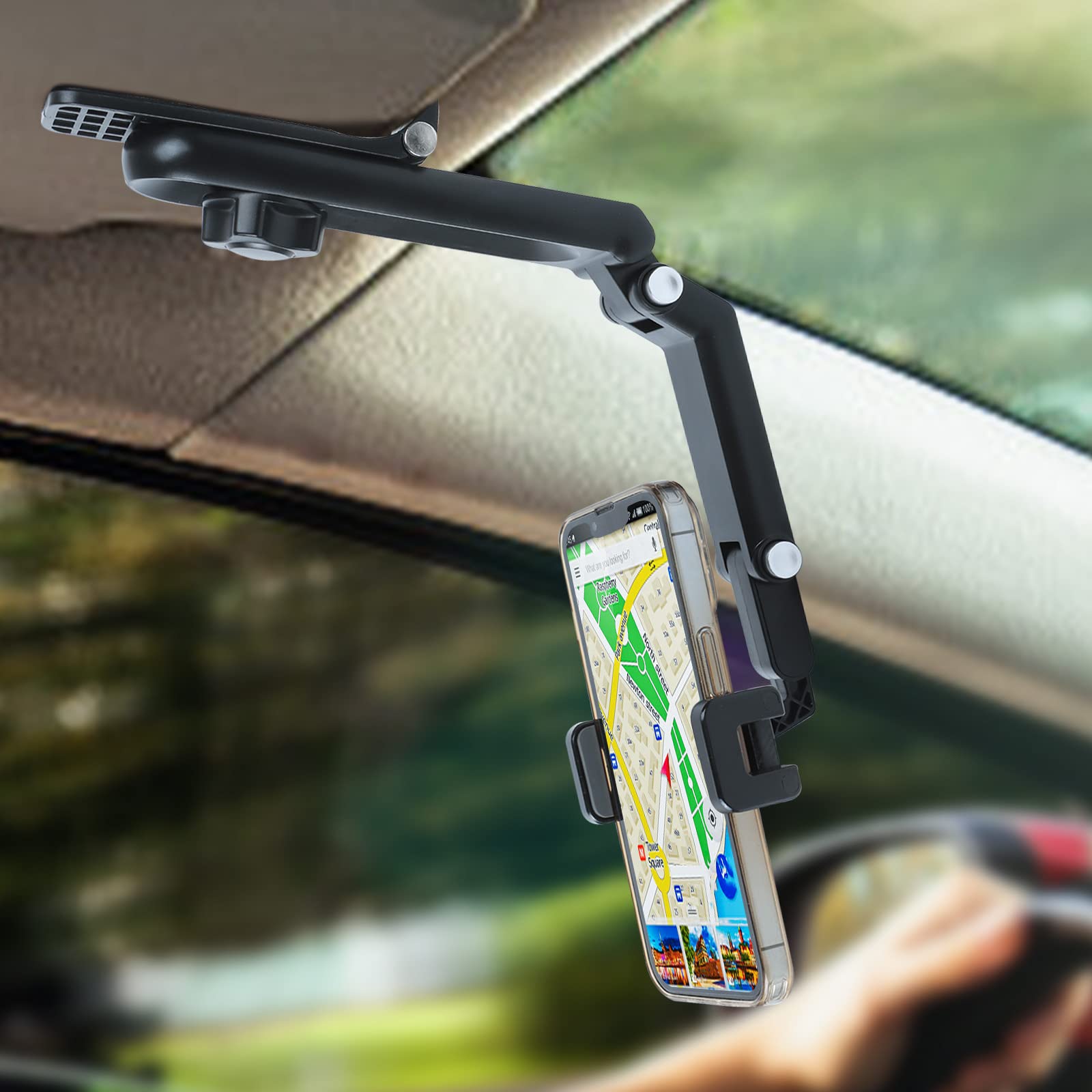 Xefinal Sun Visor Phone Holder,360� Rotatable Rearview Phone Holder, Cell Phone Holder For Car Sun Visor Perfectly For Iphone, Samsung & Other Cellphone, Car Accessories